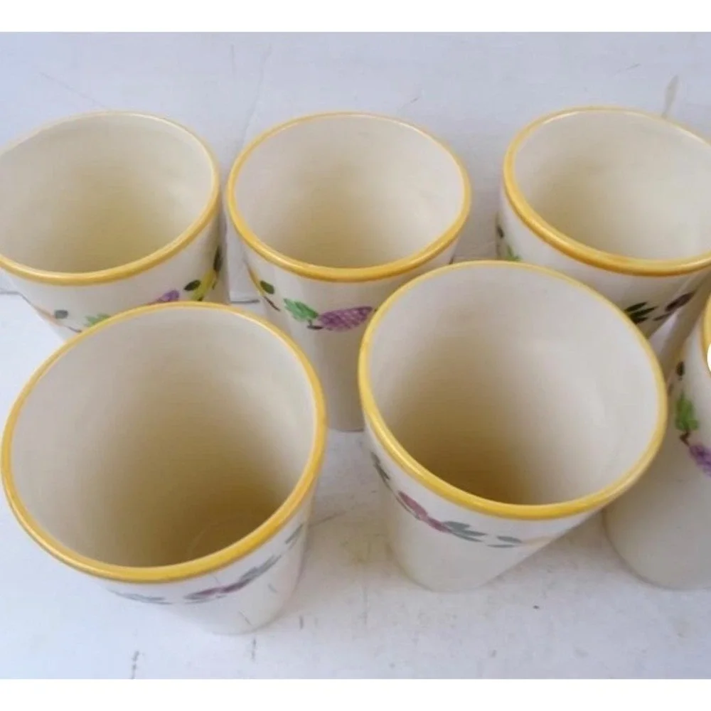 Franciscan Fruit Ceramic Tumblers Set of 8 Cream Yellow Trim Made in California